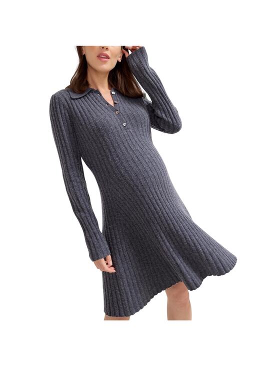 Hatch Dresses & Skirts - Hatch Ribbed Storm Grey Addie Polo Sweater Dress Size 1